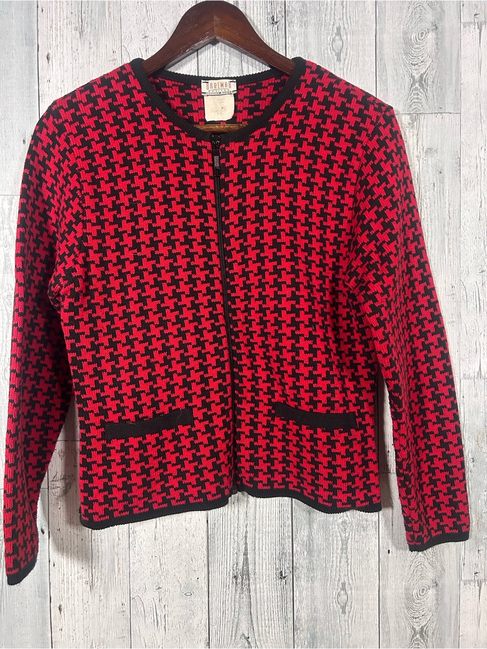 Vintage Jeremy Scott
Braemar Houndstooth Knit Blazer Sweater Jacket Small Petite